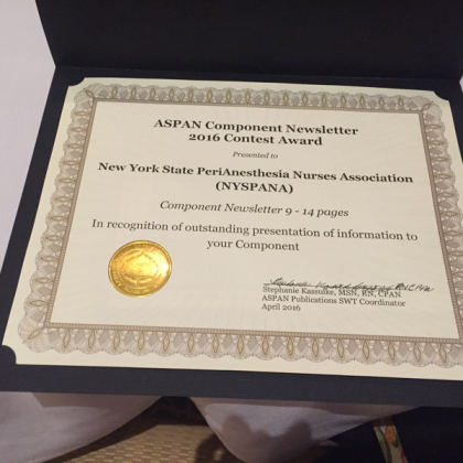 NYSPANA Wins ASPAN’s Component Newsletter 2016 Award